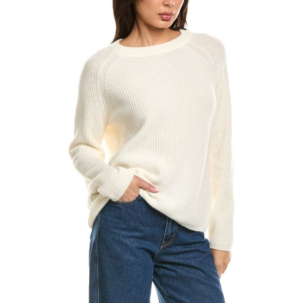 The Cashmere Project Womens  Shaker Crewneck 100% Cashmere Sweater, White